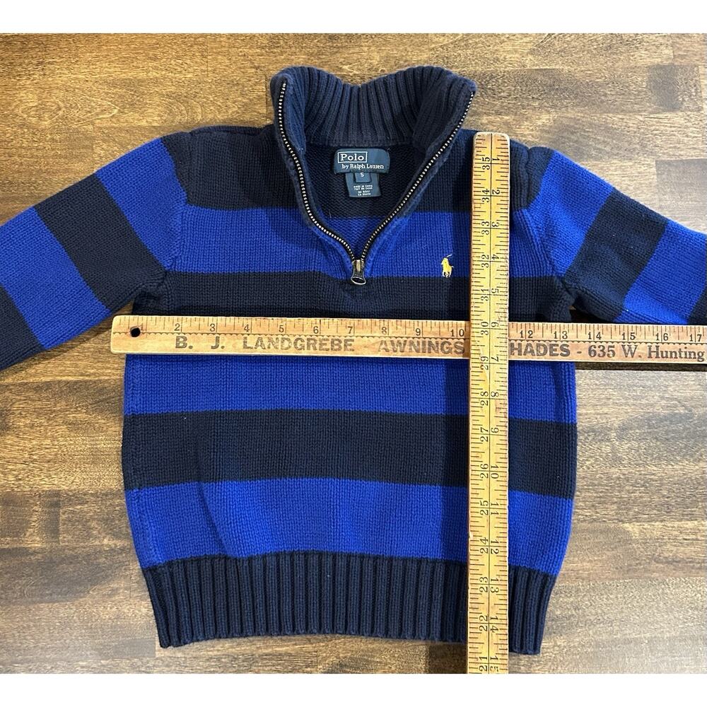 Polo Ralph Lauren Boys Quarter Zip Sweater Cable Knit Blue Black Stripes 5 - Picture 2 of 6